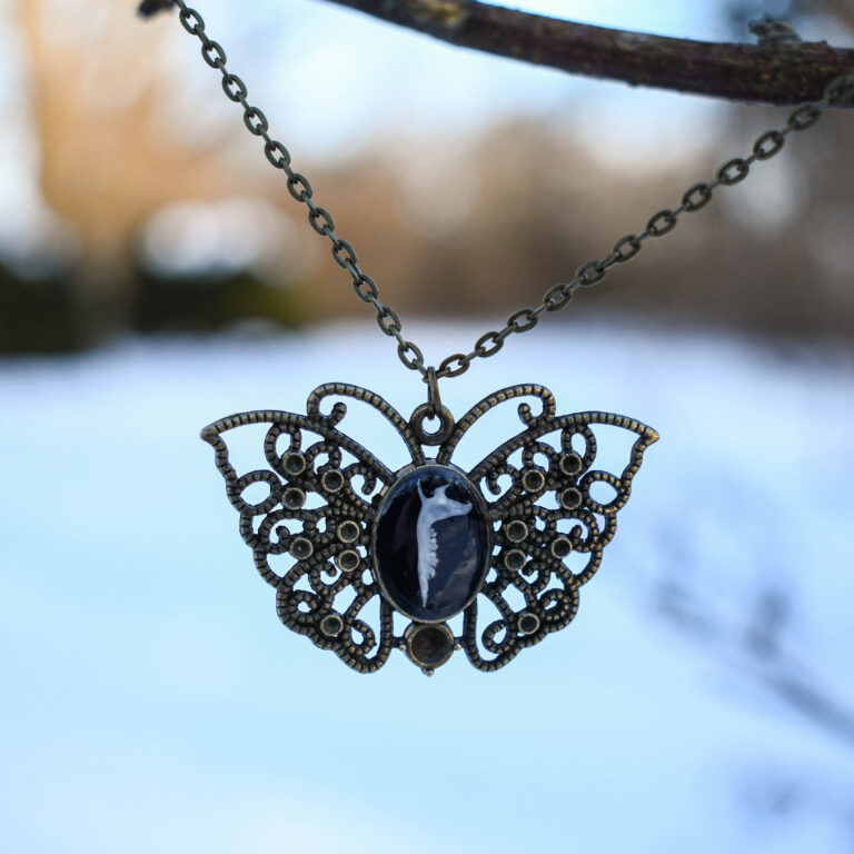 Hiire alalõualuu liblika ripatsi sees kaelakee