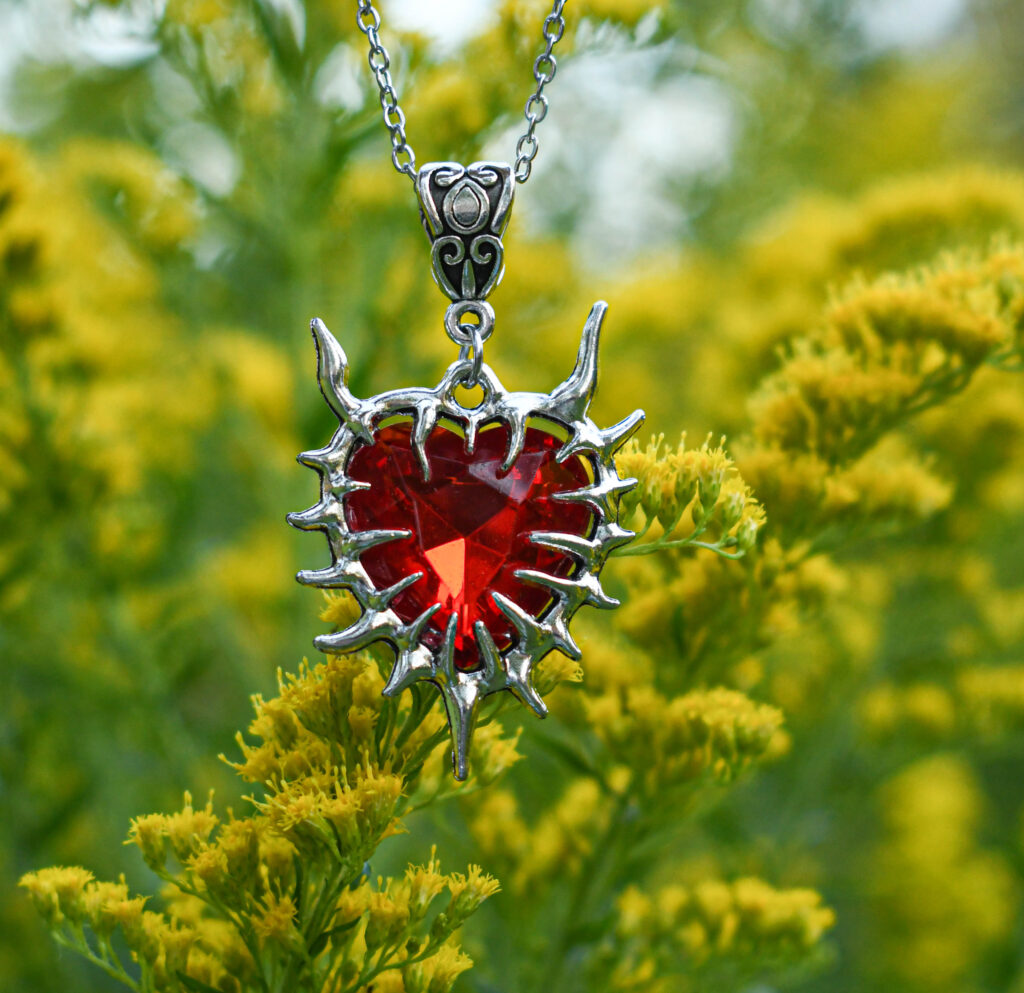 Punane ogadega süda kaelakee